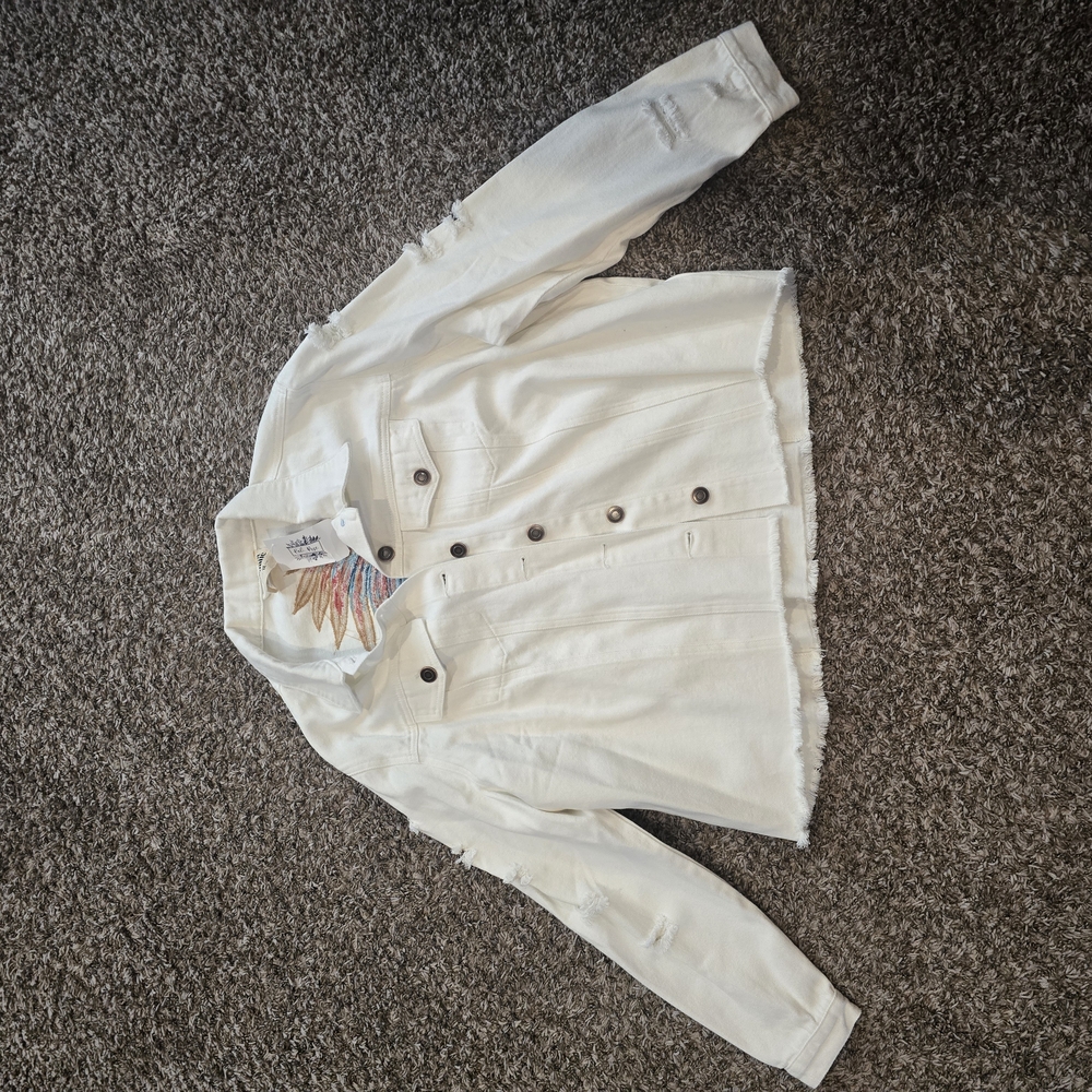 White Denim Jacket with Button Details
